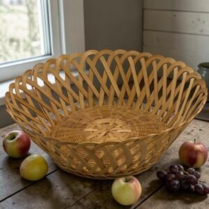 Vintage Woven Wicker Cane Bamboo Round Wall Decor Plate Wall Basket